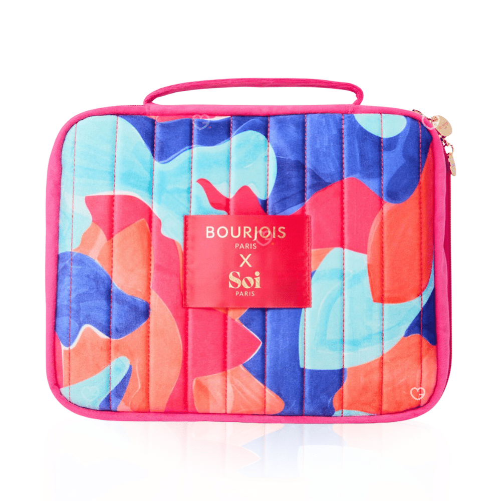 Calendrier de l’Avent Bourjois Paris 2025 contenant 24 surprises beauté pour femme, maquillage éclat du teint, regard, lèvres et ongles, dans un coffret trousse coloré.