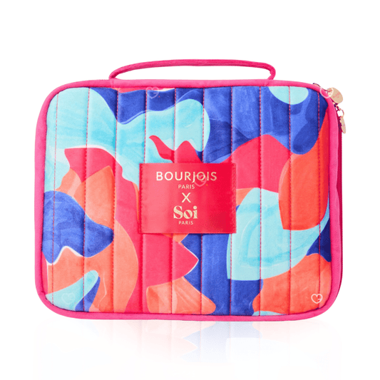 Calendrier de l’Avent Bourjois Paris 2025 contenant 24 surprises beauté pour femme, maquillage éclat du teint, regard, lèvres et ongles, dans un coffret trousse coloré.