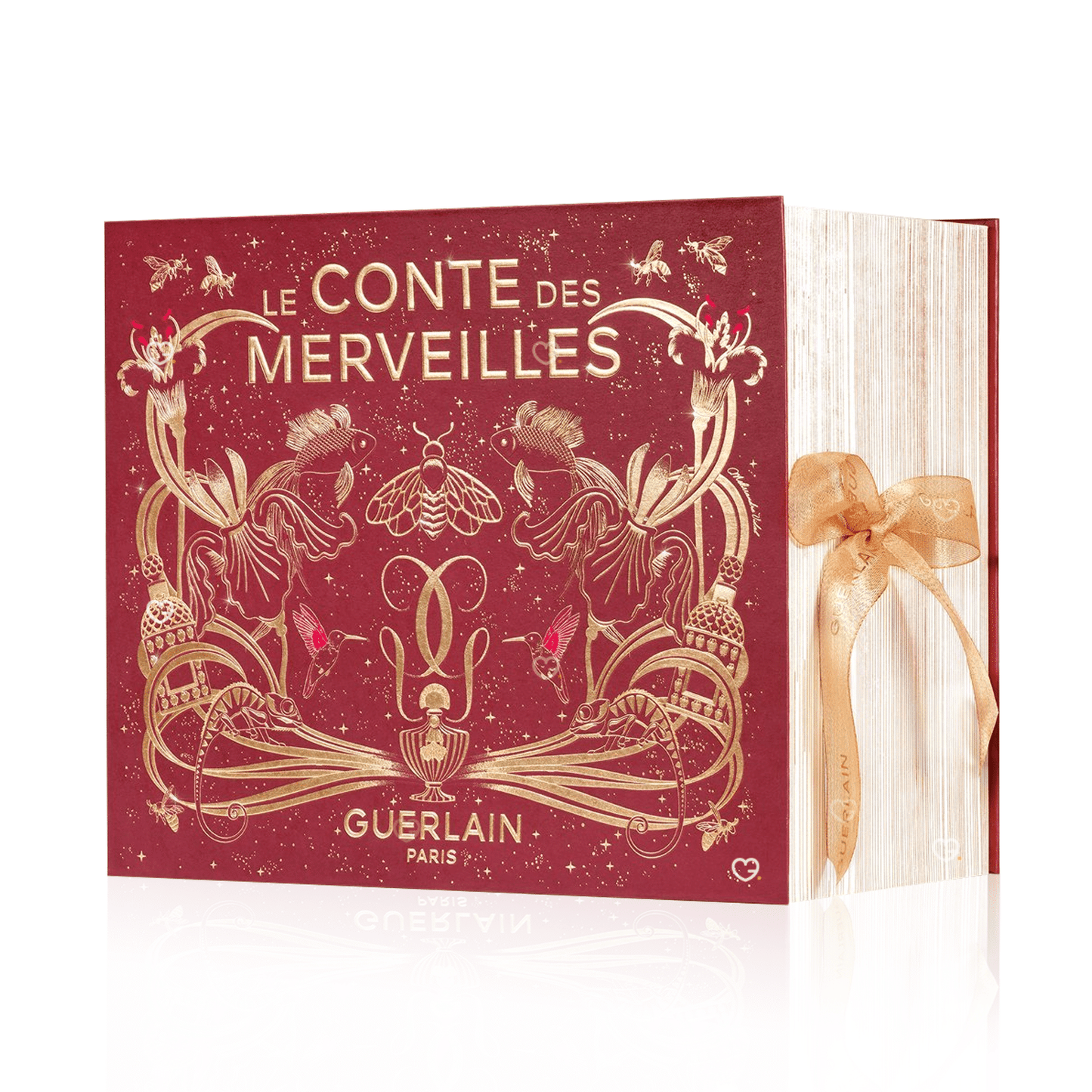 Calendrier de l’Avent Guerlain 2025 en coffret luxueux en forme de livre renfermant 25 produits beauté iconiques, parfums, soins, maquillage et bougie idéal cadeau femme luxe.