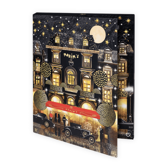 Calendrier de l'Avent maxims 2025 contenant 24 chocolats noirs et au lait déclinés sous différentes formes