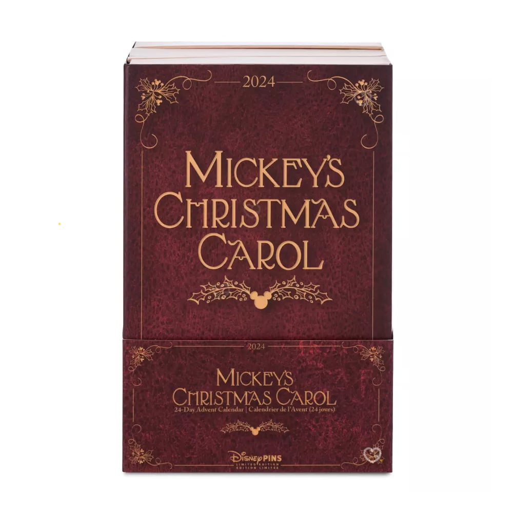 Calendrier de l'avent Disney Pins mystère 2024 contenant 24 pins à l'effigie des personnages Mickey, minnie, Donald...