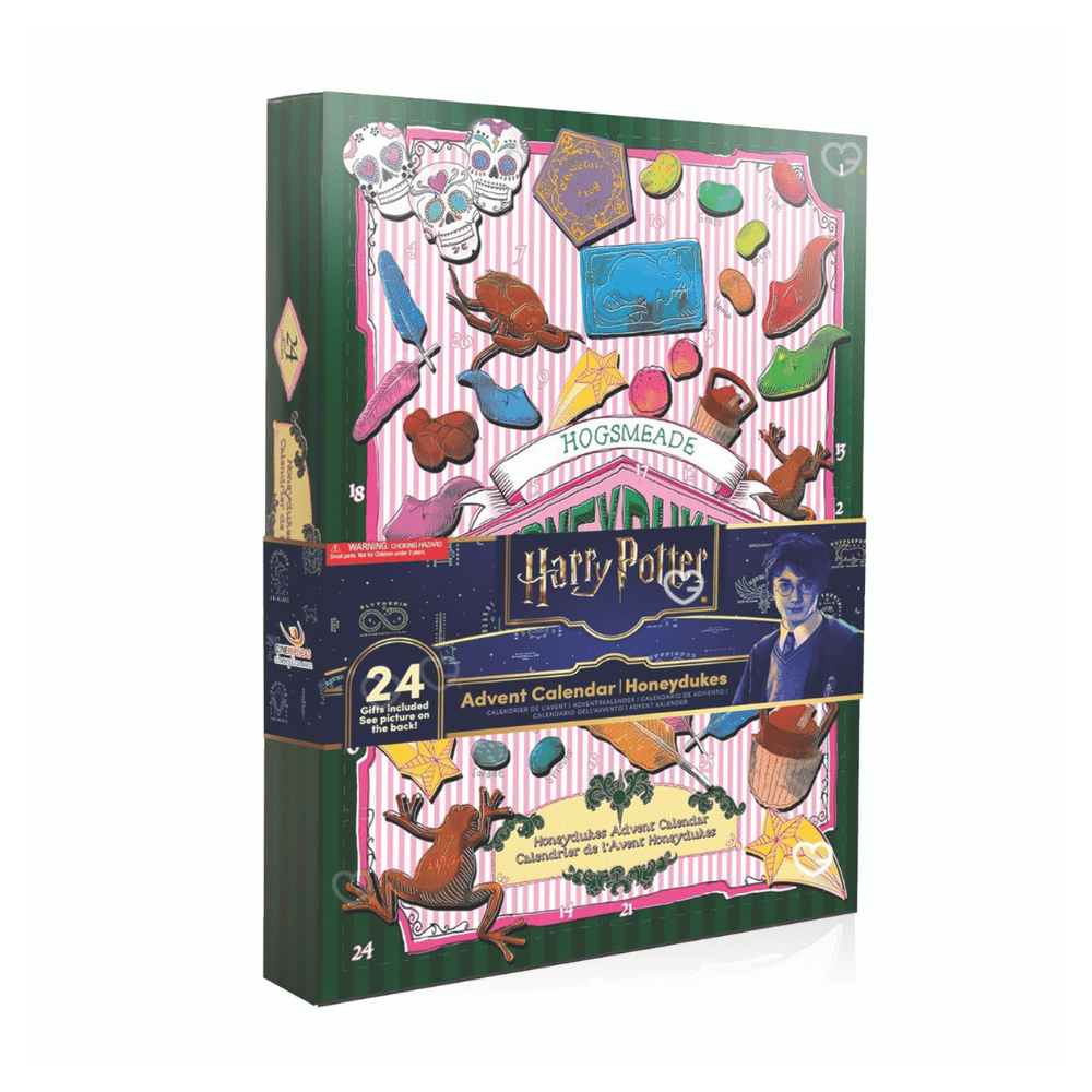 Calendrier de l’Avent Harry Potter Honeydukes 2025 avec 24 surprises collector magiques (chaussettes, porte-clés, stylo…), idéal pour fans et familles.