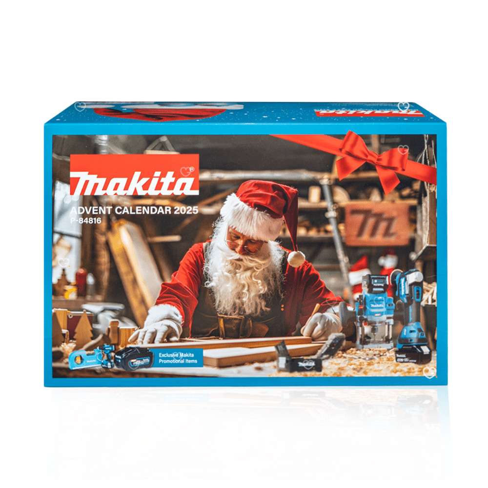 Calendrier de l’Avent Makita 2025 édition limitée contenant 24 outils et accessoires de bricolage et goodies, idéal cadeau homme et bricoleur.