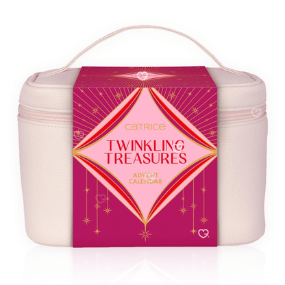 Calendrier de l’Avent Catrice 2025 présenté sous forme de trousse maquillage avec 24 produits beauté, maquillage et accessoires : vernis, rouge à lèvres, mascara...