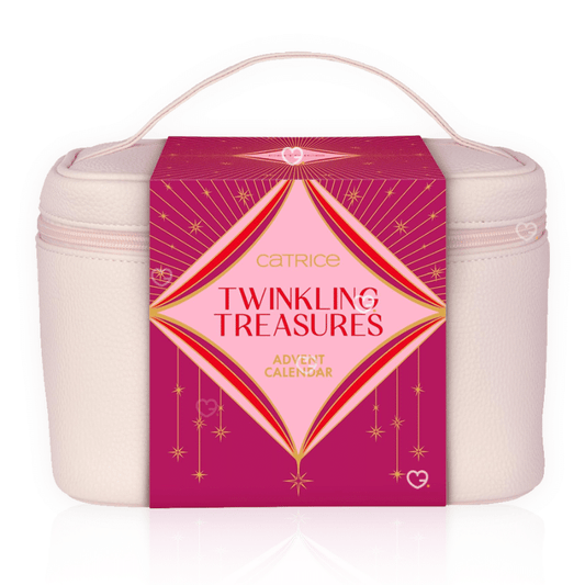 Calendrier de l’Avent Catrice 2025 présenté sous forme de trousse maquillage avec 24 produits beauté, maquillage et accessoires : vernis, rouge à lèvres, mascara...