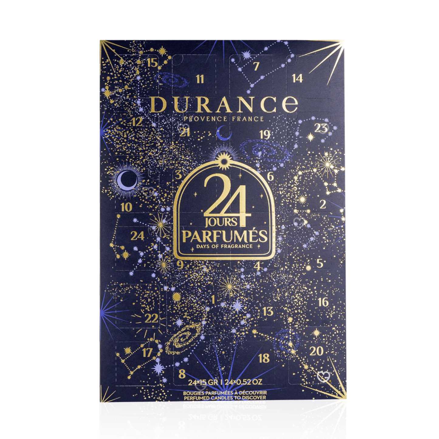 Calendrier de l’Avent Durance 2025 avec 24 bougies parfumées, 12 senteurs exclusives et un photophore en verre, idéal cadeau cocooning et décoration .