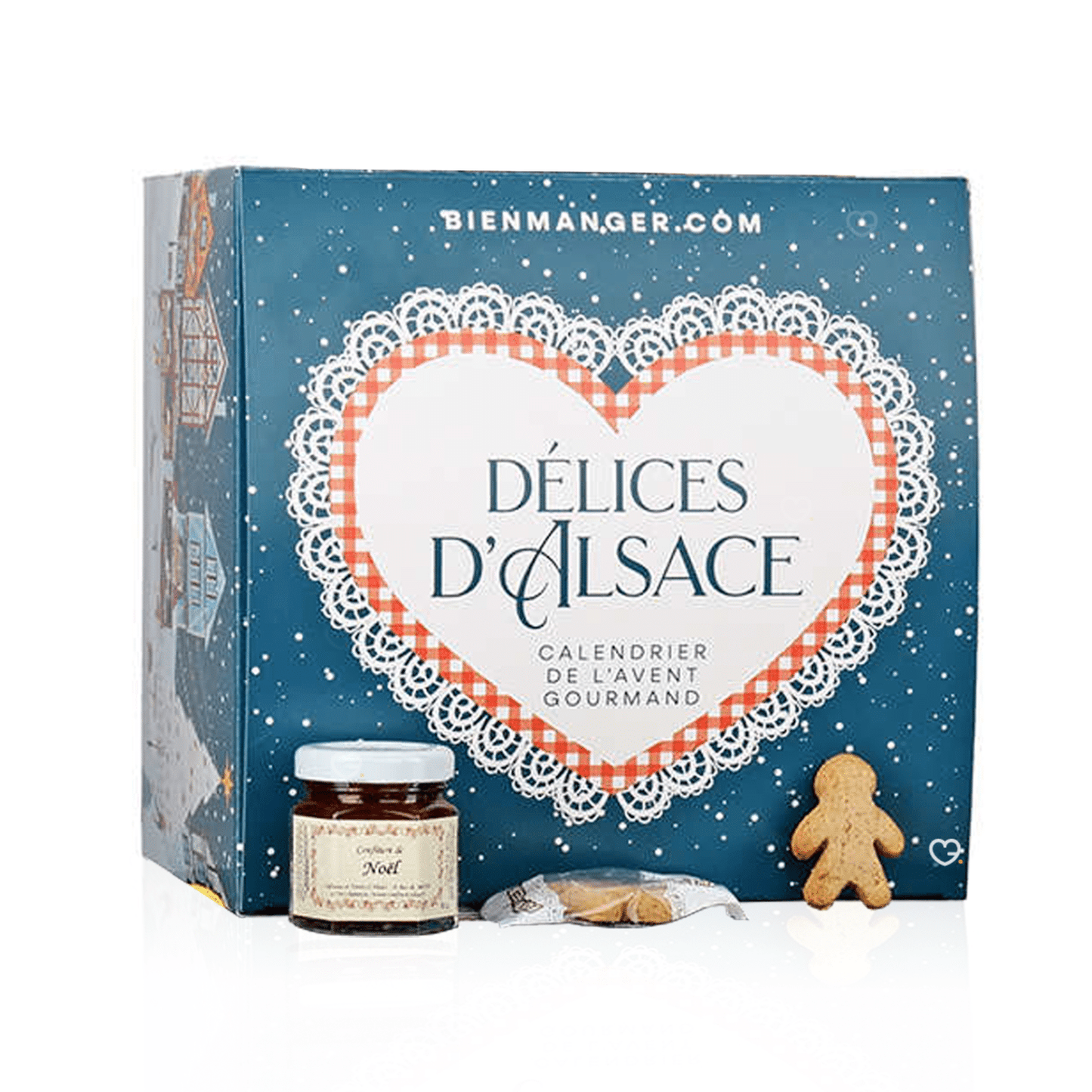 Calendrier de l’Avent Délices d'Alsace 2025 avec 24 spécialités sucrées et salées alsaciennes, idéal pour familles et gourmand curieux.
