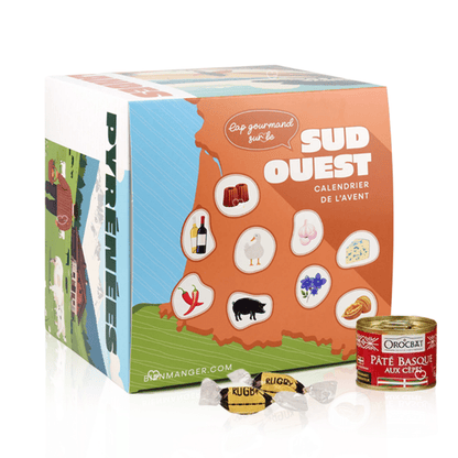 Calendrier de l’Avent gourmand 2025 avec 24 spécialités salées et sucrées du Sud-Ouest, idéal pour homme , femme ou famille amateur de gastronomie régionale.