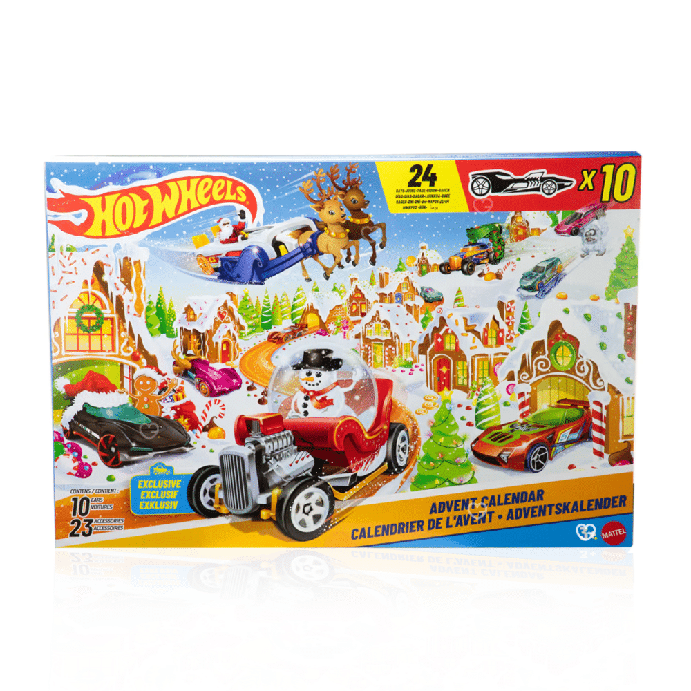 Calendrier de l’Avent Hot Wheels 2025 avec 34 surprises, dont 10 voitures miniatures 1:64 et 24 accessoires, calendrier jouet pour enfant