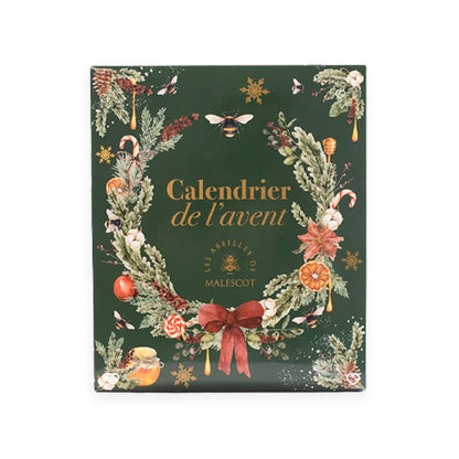calendrier de l'avent miel Les Abeilles de Malescot contenant 24 miels et gourmandises (nougat, bonbon , miels)