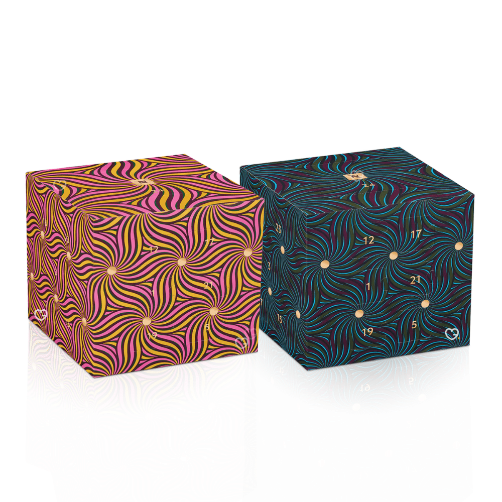 coffret rose et or et bleu-vert edition Thandiwe Muriu Calendrier de l'Avent Nespresso 2025 contenant 24 capsules café original et vertuo idéal amateur cafés