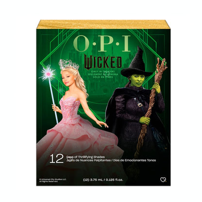 calendrier de l'avent OPI Wicked 2024 contenant 12 vernis aux nuances différentes en rapport avec le film