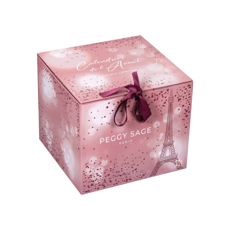 coffret beauté cube rose dessin tour eiffel calendrier de l'avent peggy sage 2023 contenant soins beauté, maquillage et vernis